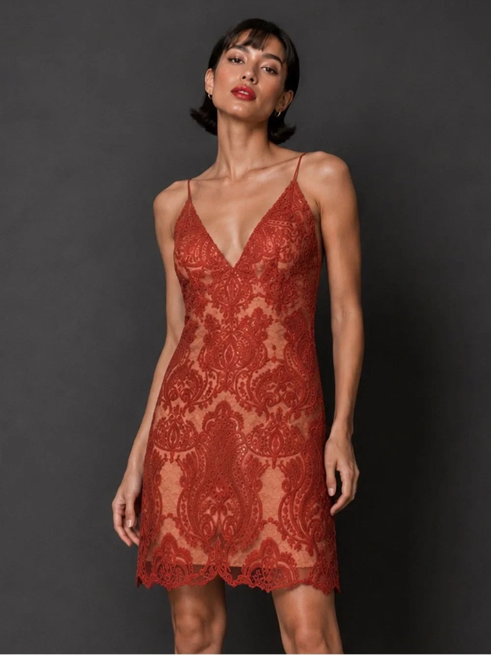 Free People Lace Slip Dress in Rust - Women Intimates & Sleepwear-2 - Picture 2 of 5